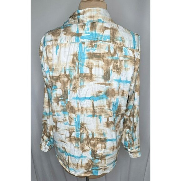 Chicos Womens Button-Down Shirt Size 2 Abstract Print Multicolor Turquoise Brown - Picture 7 of 8